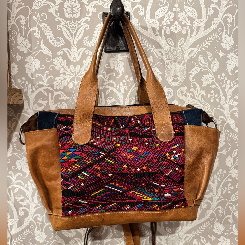 Boho Custom Leather Aztec Convertible Backpack, Shoulder, Crossbody Handbag
